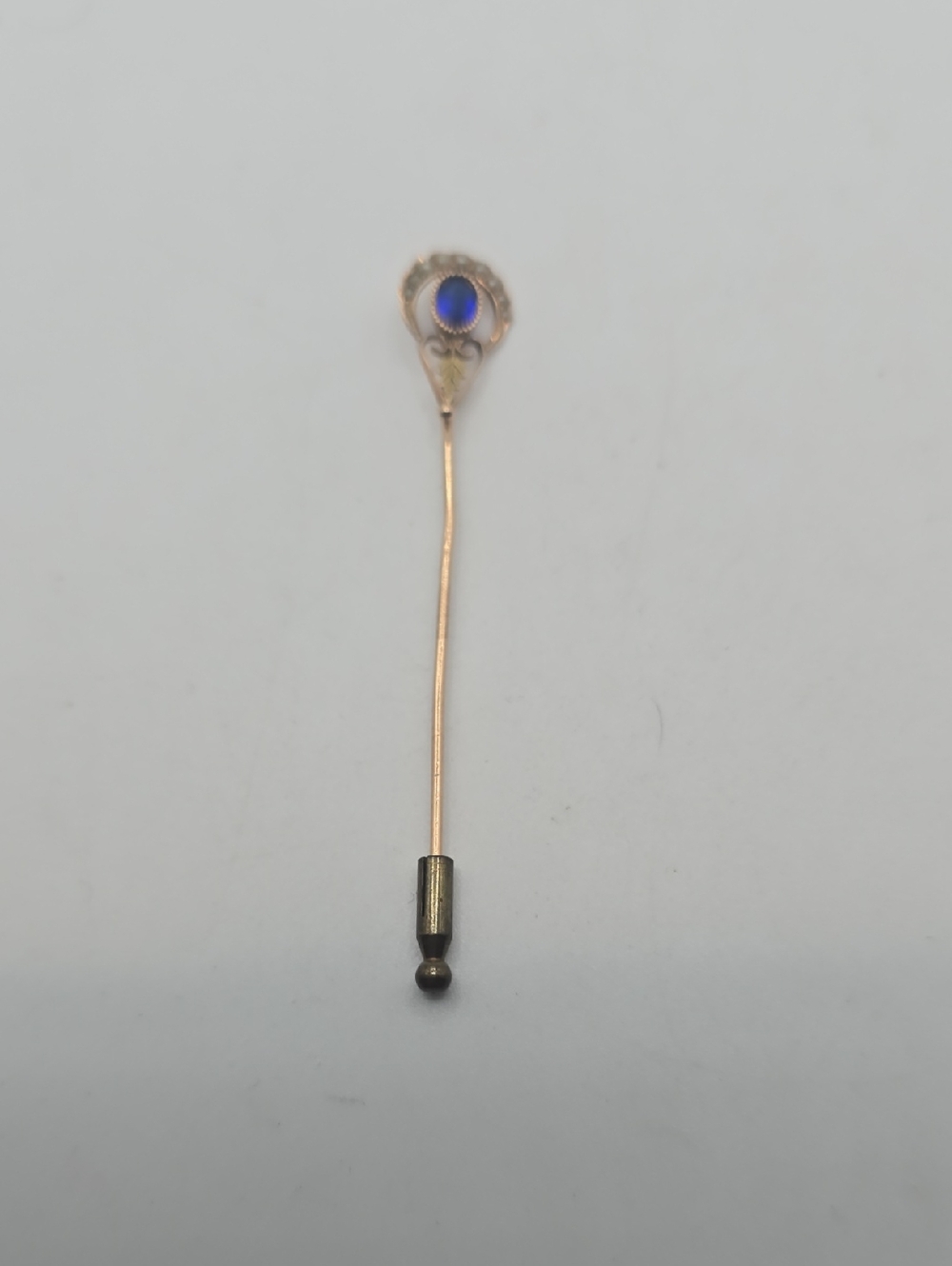 Vintage 10k Gold Blue Crystal Stick Lapel Pin - Unbranded